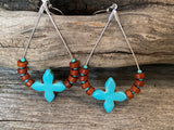 Turquoise & brown teardrop hoop earrings
