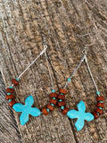 Turquoise & brown teardrop hoop earrings