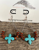 Turquoise & brown teardrop hoop earrings