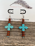 Turquoise & brown bar earrings, beaded stick earrings