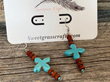 Turquoise & brown bar earrings, beaded stick earrings