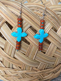 Turquoise & brown bar earrings, beaded stick earrings