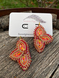 Red & gold beaded earrings