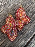 Red & gold beaded earrings