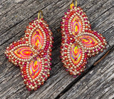 Red & gold beaded earrings