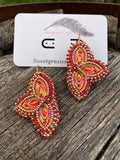 Red & gold beaded earrings