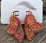 Red & gold beaded earrings