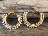 Gold & white 1 1/2” hoop earrings
