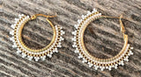 Gold & white 1 1/2” hoop earrings