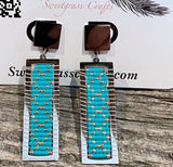 Stainless steel silver & turquoise rectangle earrings