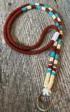 Brown & turquoise beaded safety lanyard, breakaway badge lanyard, ID holder, cruise essential