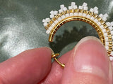 1” gold & white beaded clip on hoop earrings