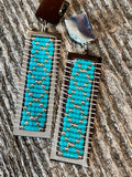 Stainless steel silver & turquoise rectangle earrings