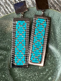 Stainless steel silver & turquoise rectangle earrings