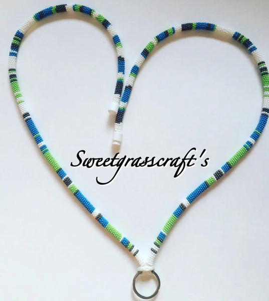 Green & blue beaded safety breakaway lanyard