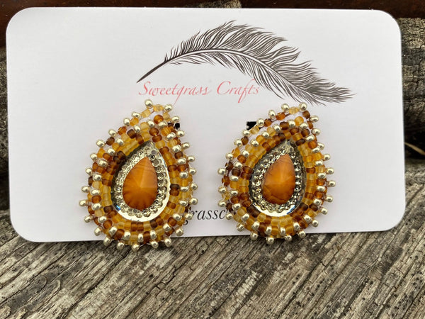 Shades of sand beaded teardrop earrings, caramel beaded earrings