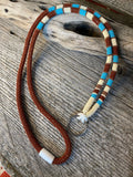 Brown & turquoise beaded safety lanyard, breakaway badge lanyard, ID holder, cruise essential
