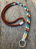 Brown & turquoise beaded safety lanyard, breakaway badge lanyard, ID holder, cruise essential