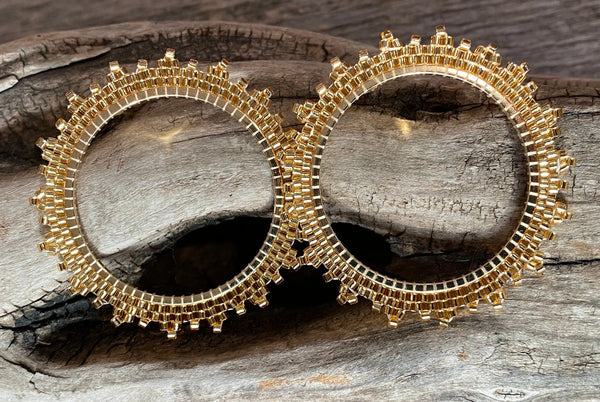 1 1/2 inch gold sun beaded earring