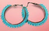 2" inch turquoise beaded hoop earrings, beaded hoop earrings, Native beaded earrings, summer earrings, statement earrings, hoops