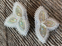 White luster beaded earrings, Native American beaded earrings, Indigenous beadwork, beaded bride earrings, wedding earrings