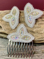 White luster beaded earrings, Native American beaded earrings, Indigenous beadwork, beaded bride earrings, wedding earrings