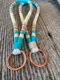 Copper turquoise blue or turquoise green key chain, 8” wristlet beaded keychain, Beaded wristlet, beaded cream copper key fob