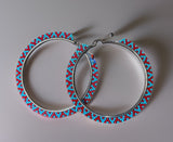 3 inch beaded turquoise & red hoop earrings