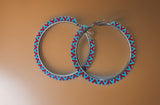 3 inch beaded turquoise & red hoop earrings