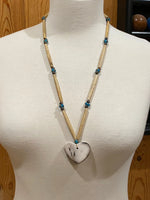 Native American choker necklace with horsehair heart pottery, Native American jewelry, beaded native necklace with vintage glass beads