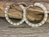 White & silver Hoop earrings, 2” beaded hoop earrings, Native beaded earrings, silver hoop earrings, classic earrings, unique earrings