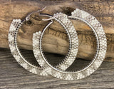 White & silver Hoop earrings, 1.5”beaded hoop earrings, Native beaded earrings, silver hoop earrings, classic earrings, unique earrings