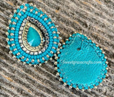 Turquoise & silver teardrop beaded earrings, Native earrings, teardop earrings, Native Beadwork, Unique beaded earrings