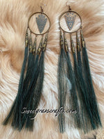 Teal horse hair arrowhead hoop earrings