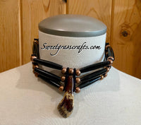 Native American choker necklace with black hairpipe bone beads & buffalo tooth center