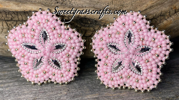 Beaded pink & silver star shaped earrings