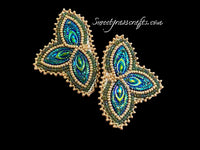Blue Green & Gold beaded earrings