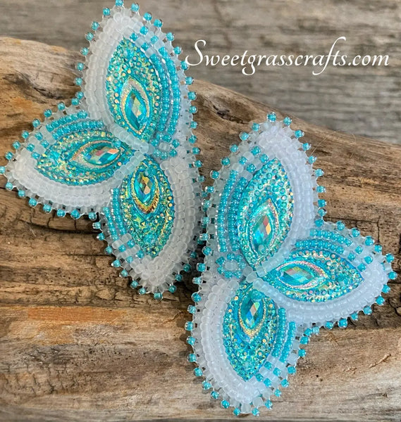 Caribbean blue & white beaded earrings