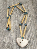 Native American choker necklace with horsehair heart pottery, Native American jewelry, beaded native necklace with vintage glass beads