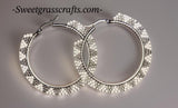 White & silver Hoop earrings, 1.5”beaded hoop earrings, Native beaded earrings, silver hoop earrings, classic earrings, unique earrings