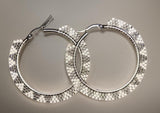 White & silver Hoop earrings, 1.5”beaded hoop earrings, Native beaded earrings, silver hoop earrings, classic earrings, unique earrings