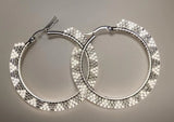 White & silver Hoop earrings, 2” beaded hoop earrings, Native beaded earrings, silver hoop earrings, classic earrings, unique earrings