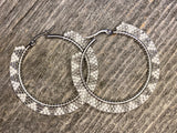 White & silver Hoop earrings, 1.5”beaded hoop earrings, Native beaded earrings, silver hoop earrings, classic earrings, unique earrings