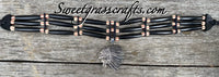Native American choker necklace with black hairpipe bone beads & Indian chief center