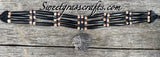 Native American choker necklace with black hairpipe bone beads & Indian chief center