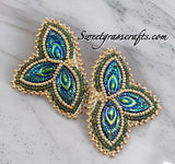 Blue Green & Gold beaded earrings