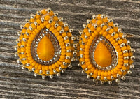 Light orange beaded earrings, Native beaded earrings, orange teardrop earrings, Unique beaded earrings