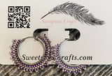 1” purple silver beaded clip on hoop earrings, clip on hoop earrings