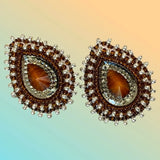 Brown & silver teardrop beaded earrings, Native beaded earrings,