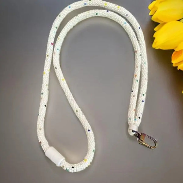 White confetti 17 or 21” Breakaway Lanyard, white multicolored safety lanyard